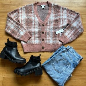 Fall Sweater Cupcakes and Cashmere Womens Plaid Button Front Cardigan Sweater